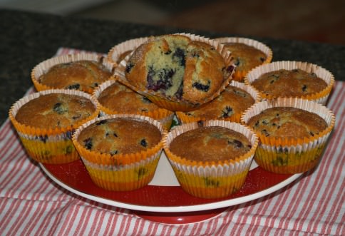 Blueberry Muffins Topped with Butter, Cinnamon and Sugar