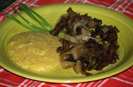 Liver and Onions Served with Grits