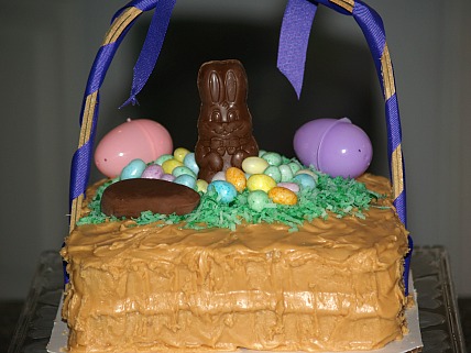 Caramel Cake Recipe Shaped like an Easter Basket