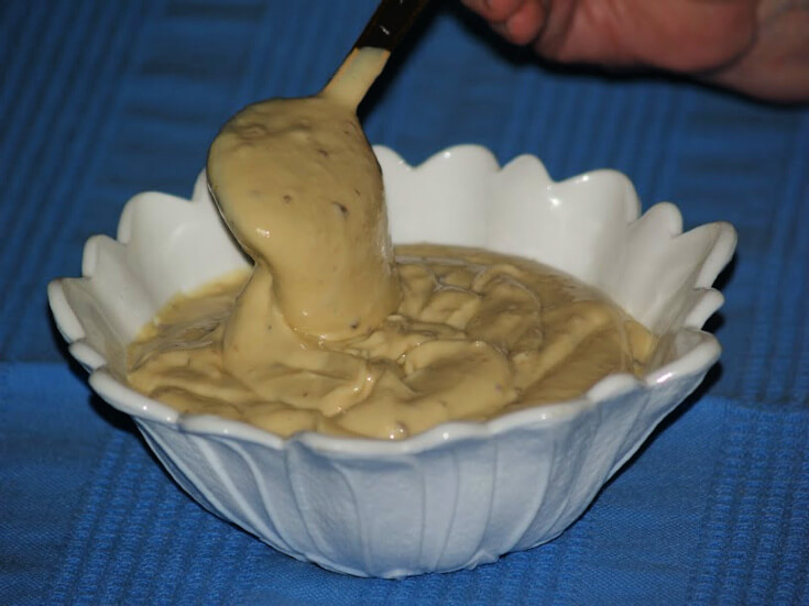 Blended Mayonnaise, Mustard, Anchovy, Lemon Juice, Minced Garlic, Worcestershire Sauce and Salt