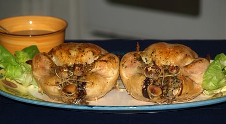 roast chicken stuffed with a mushroom stuffing