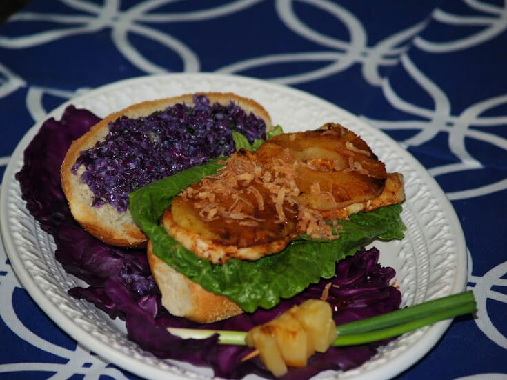 Broiled Chicken Breast Sandwich with Red Cabbage Slaw