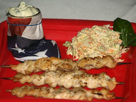 Chicken Kabobs Served with Jalapeno Sauce