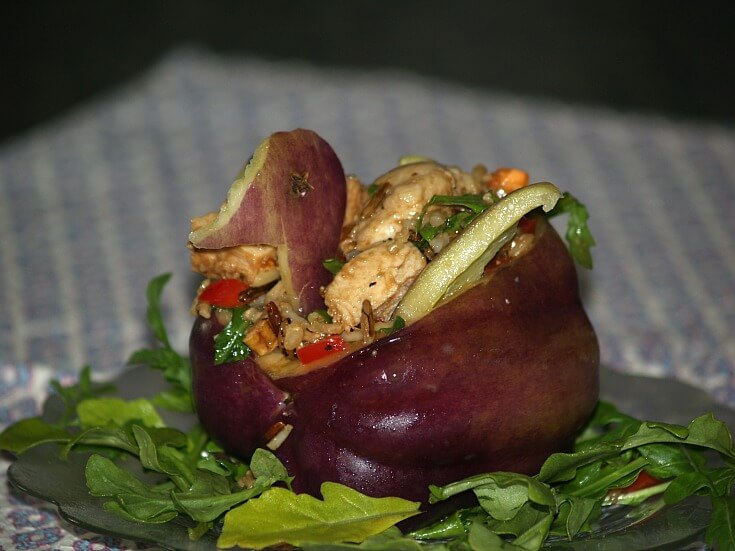 Chicken Rice Oriental Salad Stuffed in a Purple Bell Pepper Duck
