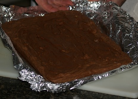 Chocolate Peanut Butter Fudge in Removing Foil