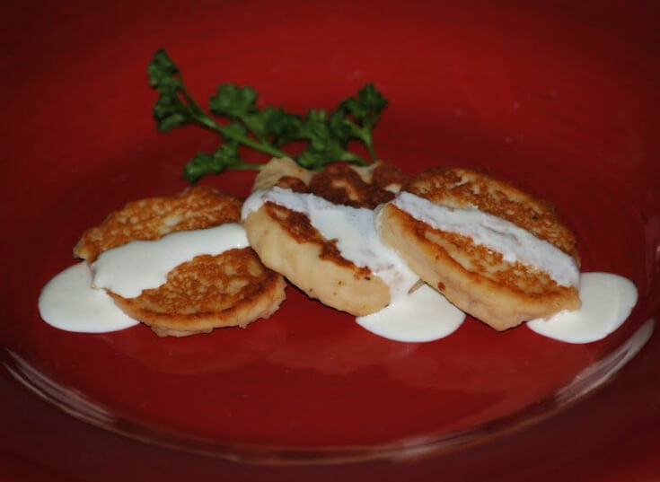 Chicken Fritters with ancho chili cream