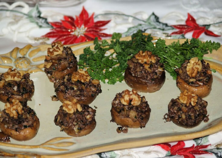 Clam and Walnut Stuffed Mushrooms