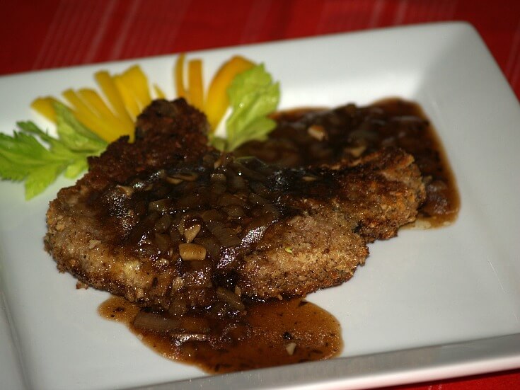 Pecan Breaded Pork Chops with Beer Sauce