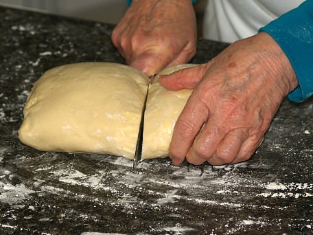 Cutting Croissant Dough in Half