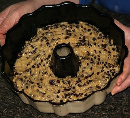 Currant Cake Batter in Bundt Pan