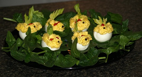 Easter Chicks made from Deviled Eggs