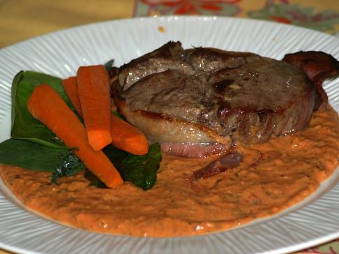 Filet Mignon Served with a Tomato Cream Sauce