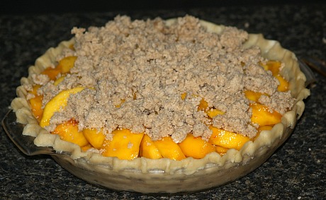 Peach Crumb Pie Ready for Oven