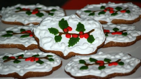 Gingerbread Cookies Decorated with Holly