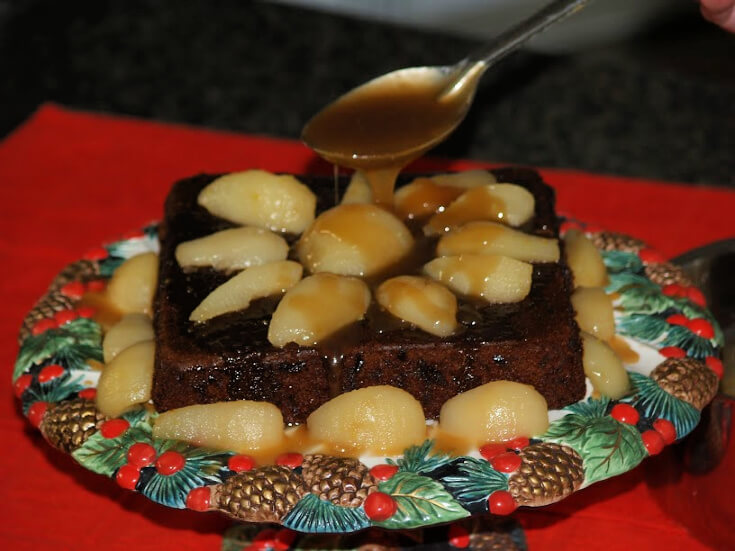 Gingerbread Recipe Served with a Butterscotch Pear Sauce