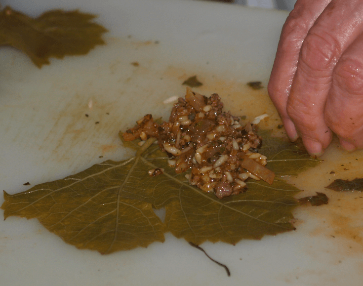 Place Filling in Center of Grape Leaf