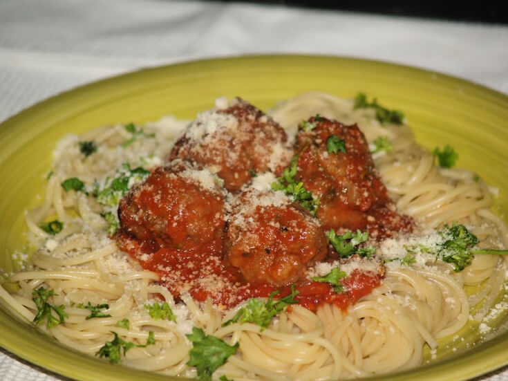 Greek Meatballs Served with Pasta