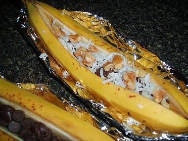 Fill Banana with Chocolate Chips, Coconut or Nuts