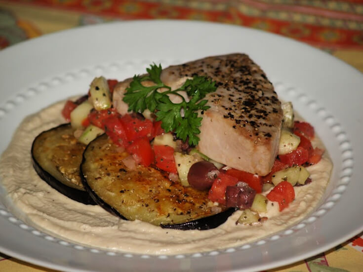 Grilled Tuna and Eggplant with Tahini Sauce