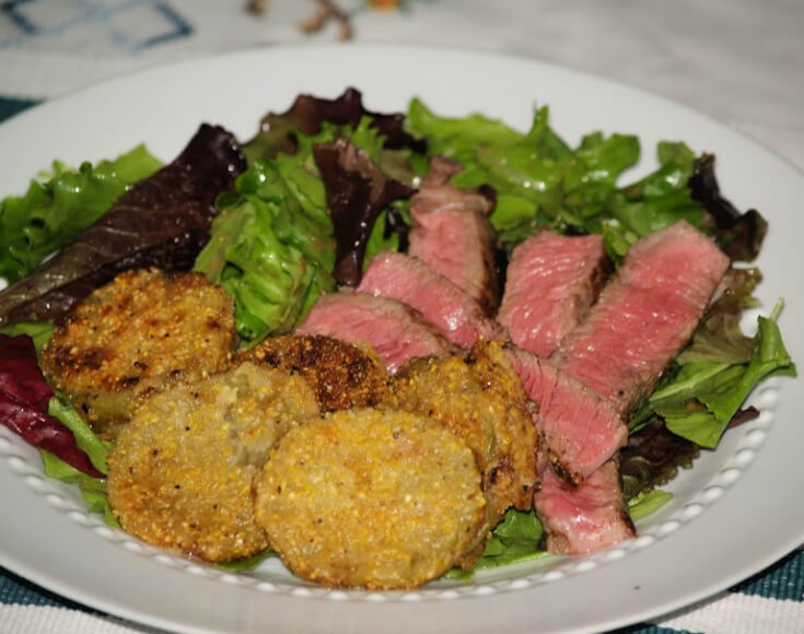 Steak Salad with Fried Green Tomatillos