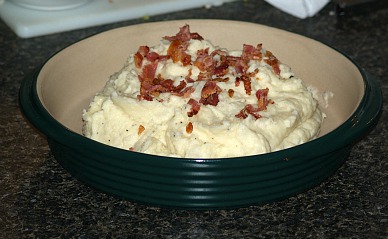 Turnips with Mashed Potatoes and Garnished with Bacon