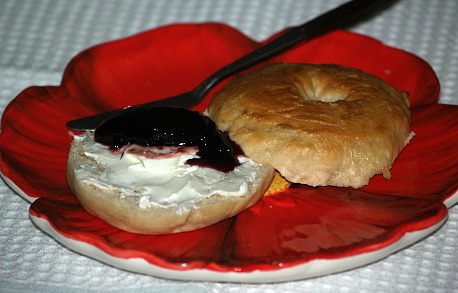 Bagel Served with Cream Cheese and Jam