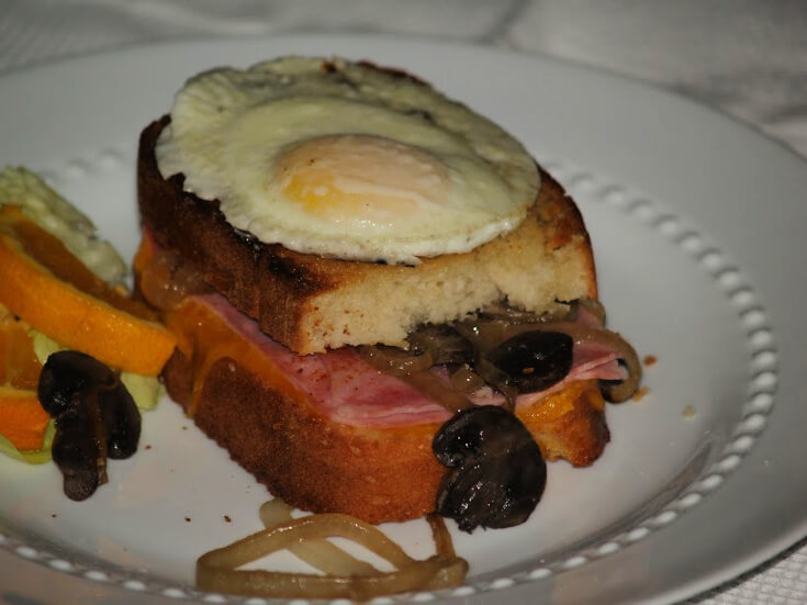 Ham and Cheese and Egg Open Face Sandwich