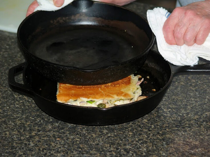 Place a Smaller Skillet on Top of Sandwich and Press Down