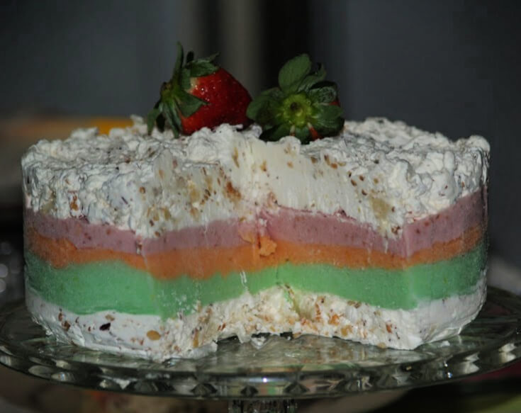 Rainbow Sherbet Cake Dessert