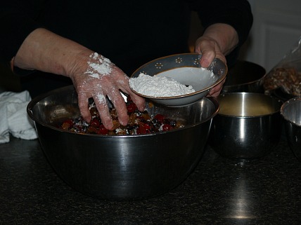 Dredging the fruit in flour