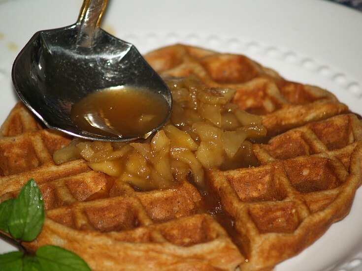 Oatmeal Waffle Recipe Topped with Apples