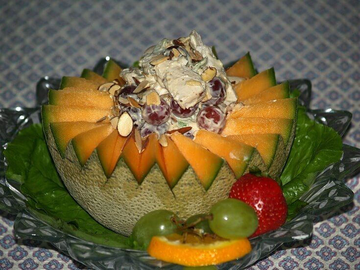 Chicken oriental Salad Serve in Melon Rings
