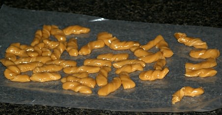 Peanut Butter Taffy Cut into Pieces