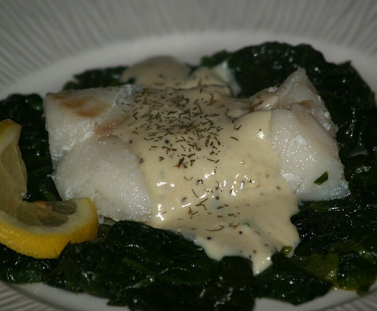 Poached Cod and Spinach with a Mustard Sauce