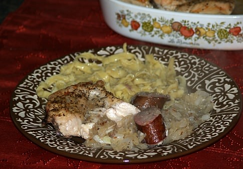 roast polish chicken with sausage and sauerkraut