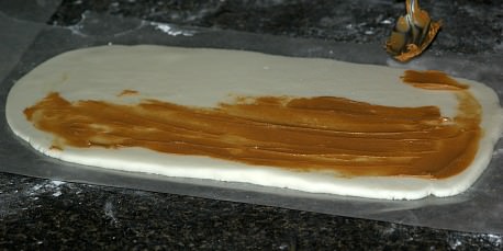 Potato Candy Dough Rolled Out and Spread with Peanut Butter