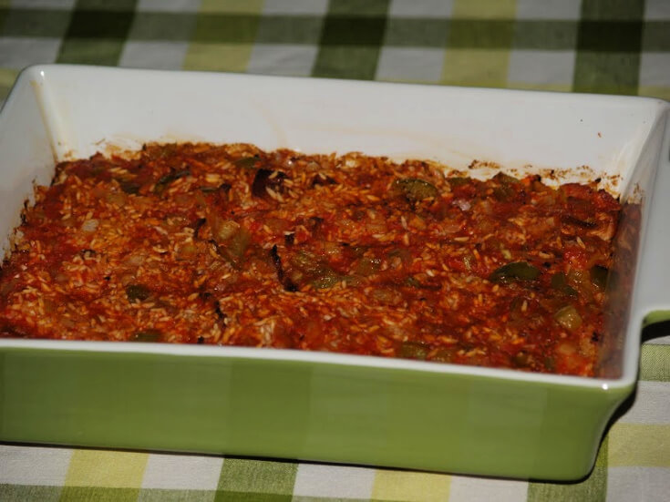 Red Rice Recipe in a Casserole Dish