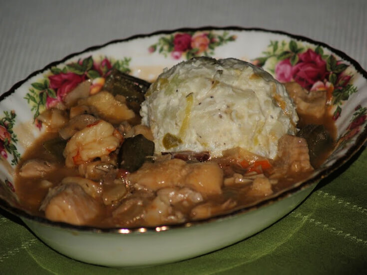 Southern Seafood Gumbo Served with Potato Salad