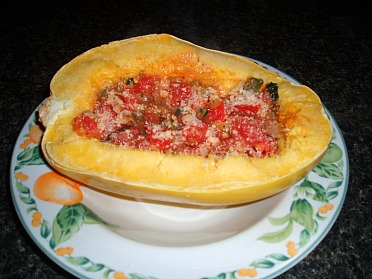 Baked Spaghetti Squash with Vegetable Topping