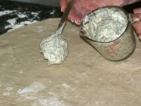 Spread Mayonnaise Mixture over Dough