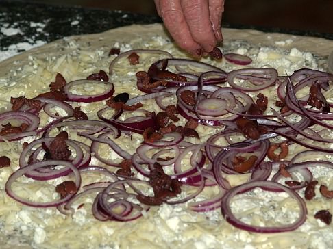 Layer Dough with Onions and Kalamata Olives