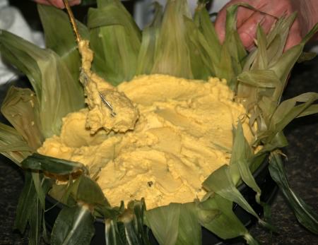 Place First Layer of Tamale Dough on Husks