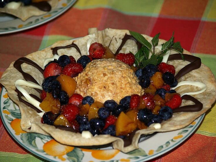 Baked Tortilla Bowl with Ice Cream and Fruit