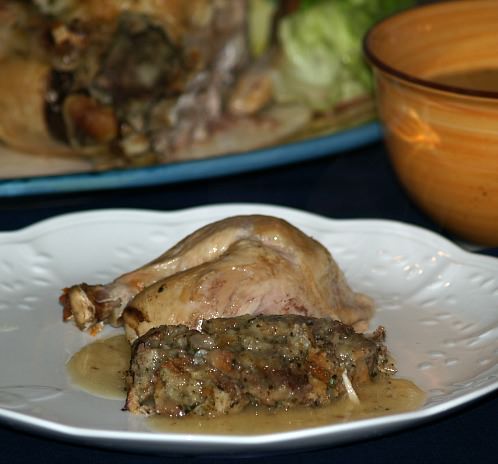 roast chicken stuffed with a mushroom stuffing