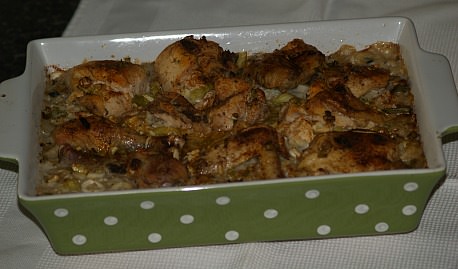 Chicken and Rice Recipe Baked in a Casserole Dish