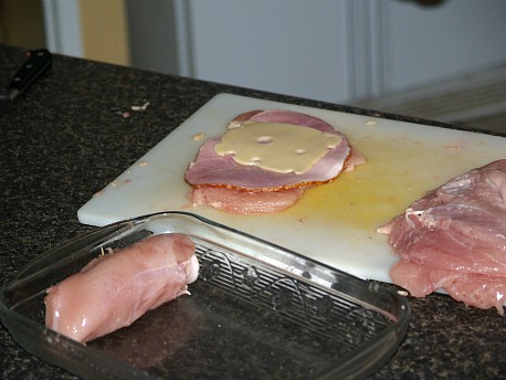 preparing chicken cordon bleu