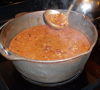 chili  cooking on stove
