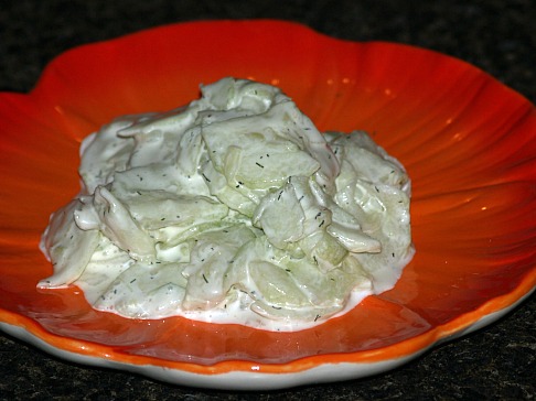 Cucumber Onion Salad with a Yogurt Dressing