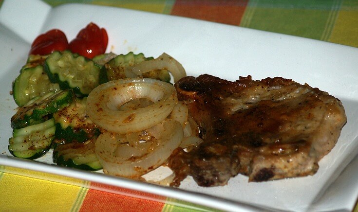 Fried Pork Chops with Onions and Zucchini