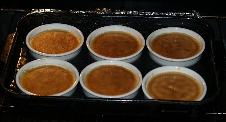 Creme Brulee in Ramekins Place in Roasting Pan with Hot Water